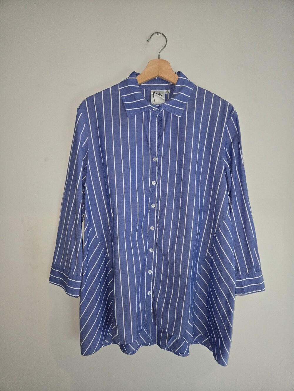 Finley Blue & White Striped Cotton Blend Button-Down Shirt Made in USA Prep Chic